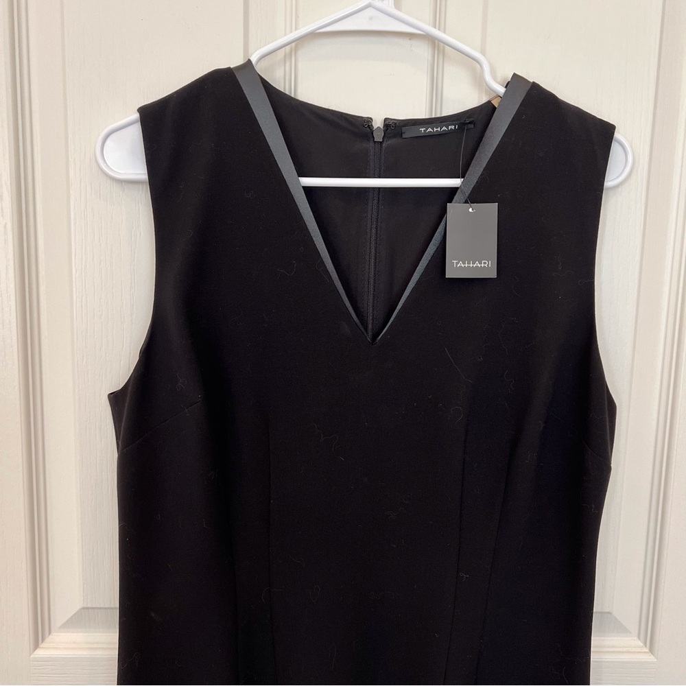 Tahari Black V-Neck Sleeveless Midi Dress